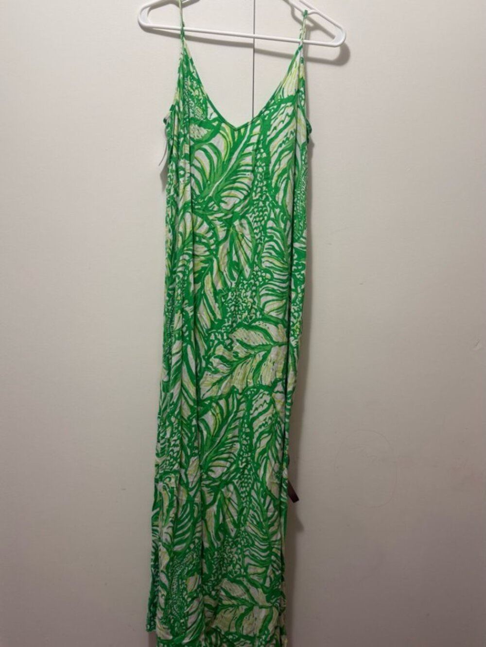 Lilly Pulitzer green tropical maxi dress M beaded pink tassel low back - Picture 6 of 10